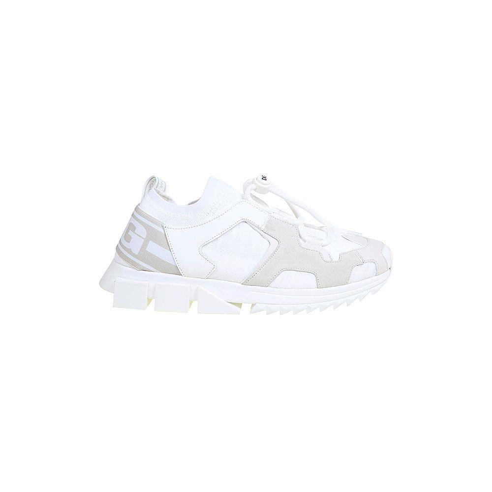 Dolce & Gabbana White Leather E Fabric Sneaker - Ellie Belle