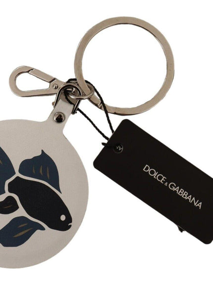 Dolce & Gabbana White Leather Fish Metal Silver Tone Keyring Keychain - Ellie Belle
