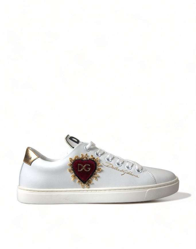 Dolce & Gabbana White Leather Gold Red Heart Sneakers Shoes - Ellie Belle