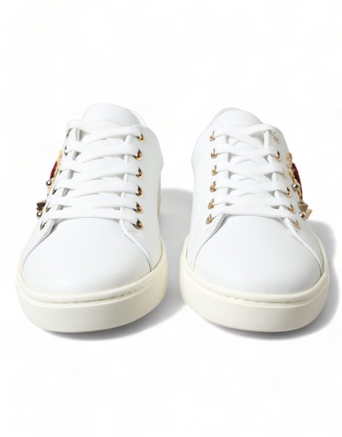 Dolce & Gabbana White Leather Gold Red Heart Sneakers Shoes - Ellie Belle