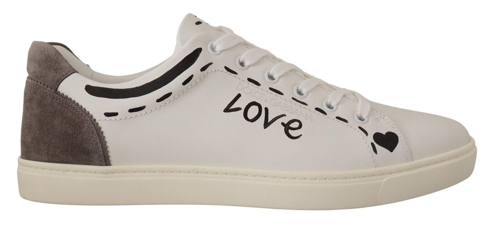 Dolce & Gabbana White Leather Gray LOVE Casual Sneakers Shoes - Ellie Belle