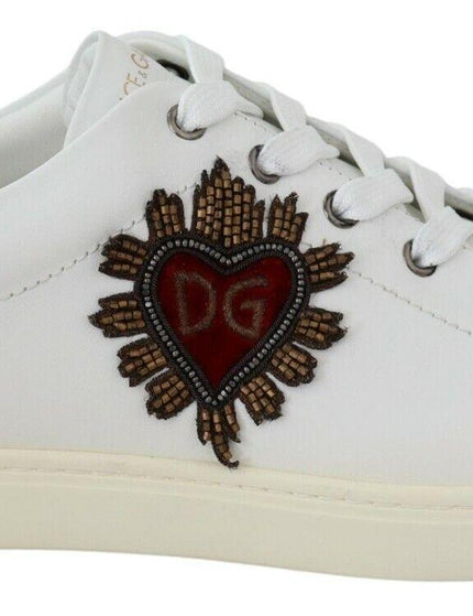 Dolce & Gabbana White Leather Heart Low Top Sneakers Casual Shoes - Ellie Belle