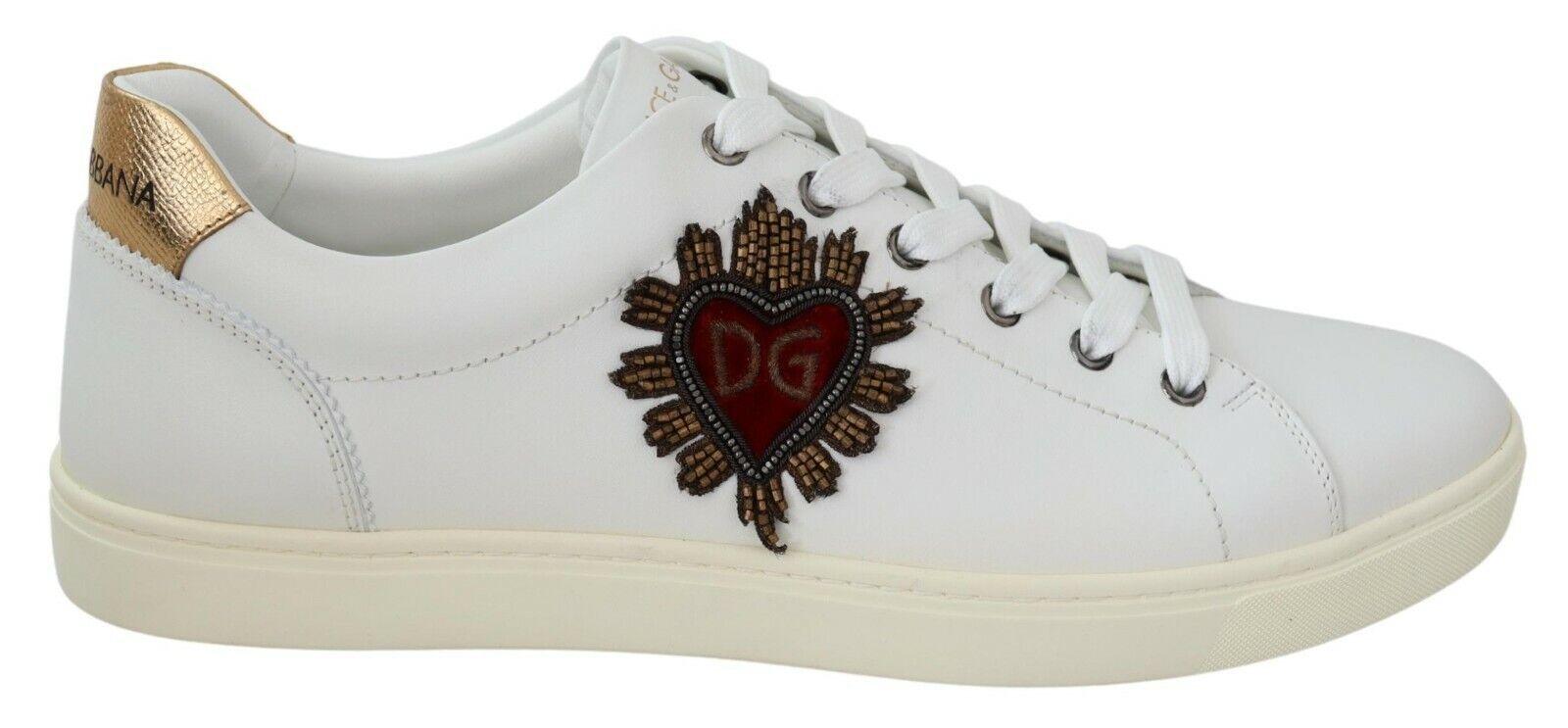 Dolce & Gabbana White Leather Heart Low Top Sneakers Casual Shoes - Ellie Belle