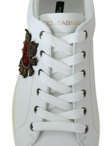 Dolce & Gabbana White Leather Heart Low Top Sneakers Casual Shoes - Ellie Belle