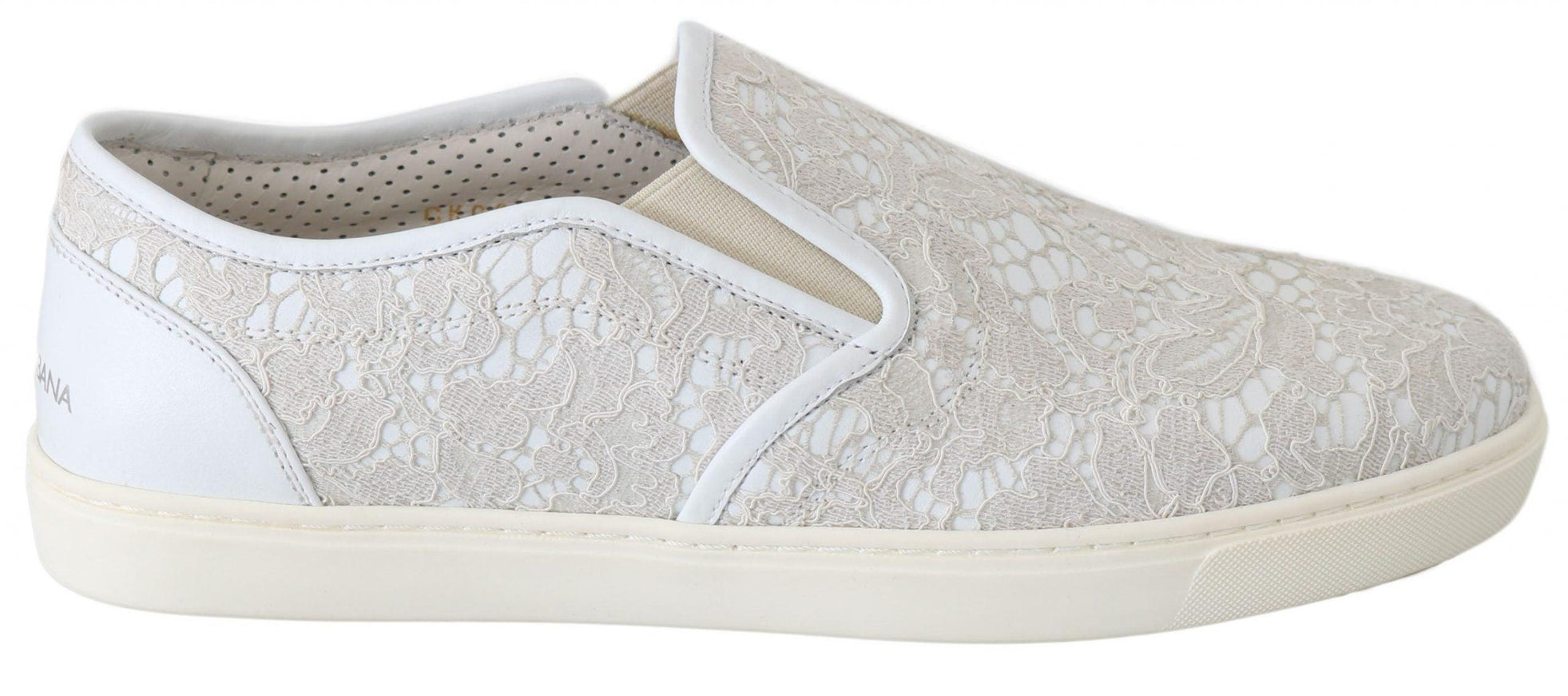 Dolce & Gabbana White Leather Lace Slip On Loafers Shoes - Ellie Belle