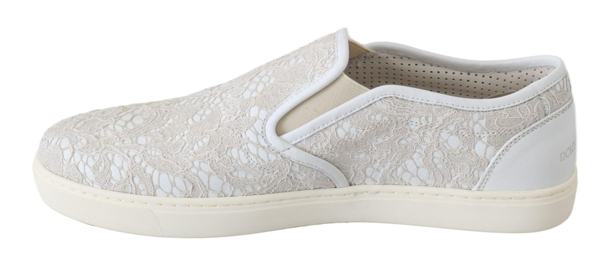 Dolce & Gabbana White Leather Lace Slip On Loafers Shoes - Ellie Belle