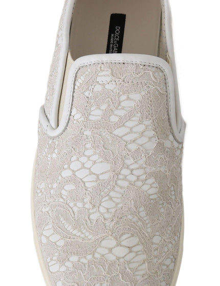 Dolce & Gabbana White Leather Lace Slip On Loafers Shoes - Ellie Belle
