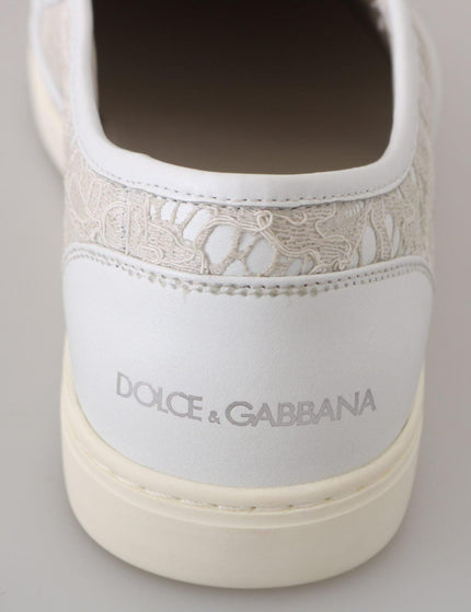 Dolce & Gabbana White Leather Lace Slip On Loafers Shoes - Ellie Belle