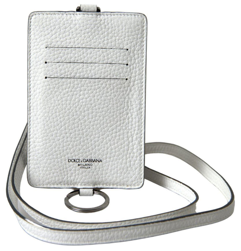 Dolce & Gabbana White Leather Lanyard Logo Card Holder Men Wallet - Ellie Belle