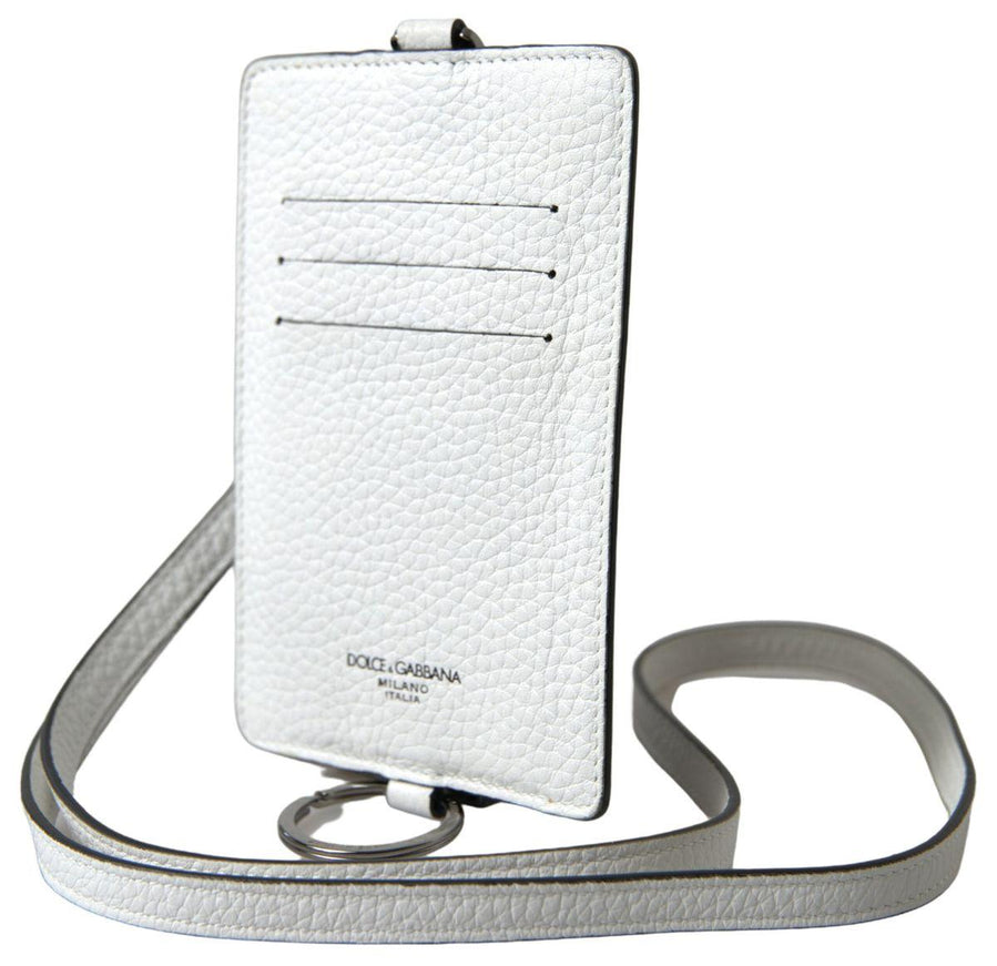 Dolce & Gabbana White Leather Lanyard Logo Card Holder Men Wallet - Ellie Belle