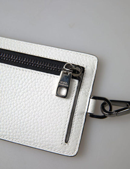 Dolce & Gabbana White Leather Lanyard Logo Card Holder Men Wallet - Ellie Belle
