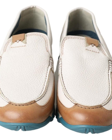 Dolce & Gabbana White Leather Loafers Moccasins Shoes