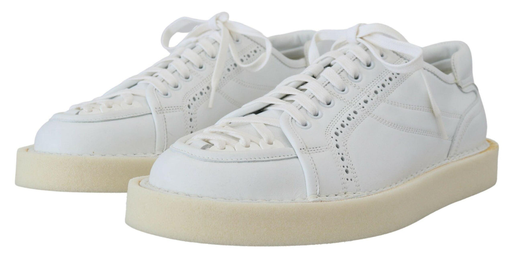 Dolce & Gabbana White Leather Low Top Oxford Sneakers Casual Shoes - Ellie Belle