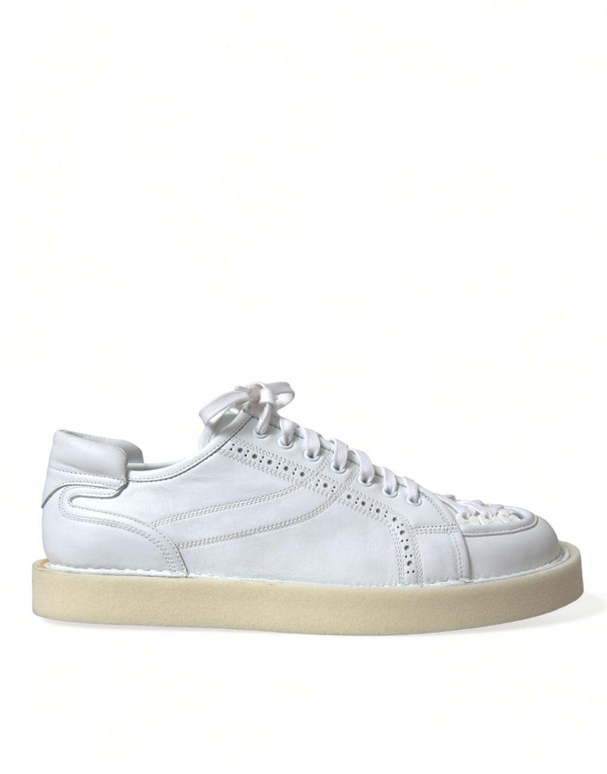 Dolce & Gabbana White Leather Low Top Oxford Sneakers Shoes - Ellie Belle