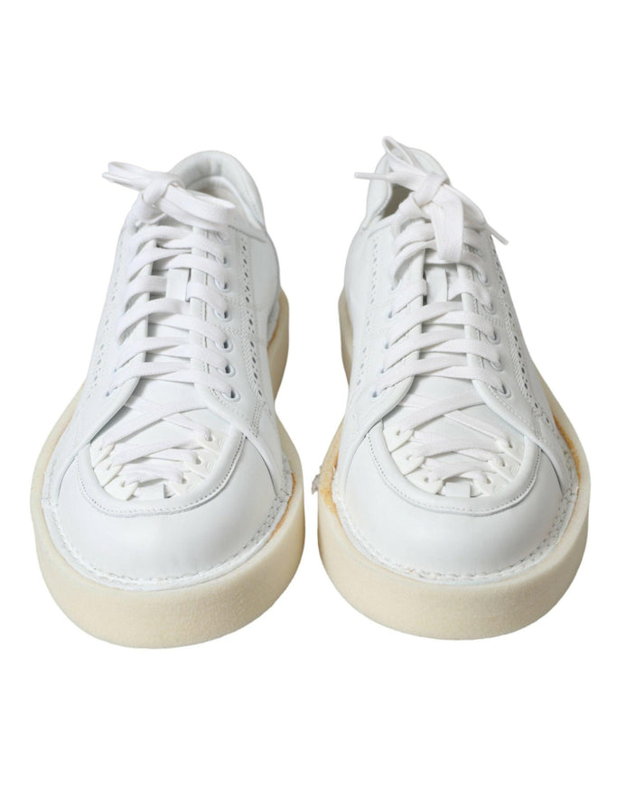 Dolce & Gabbana White Leather Low Top Oxford Sneakers Shoes - Ellie Belle