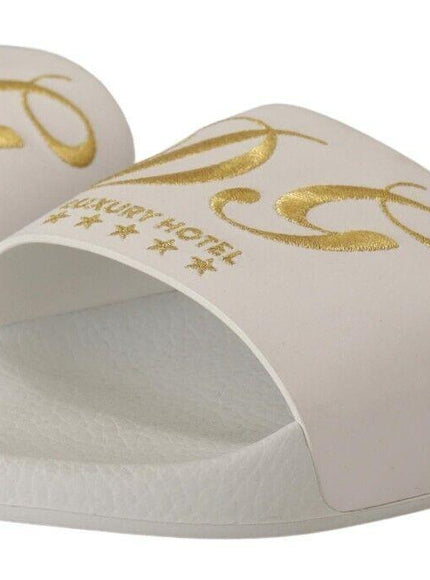 Dolce & Gabbana White Leather Luxury Hotel Slides Sandals Shoes - Ellie Belle