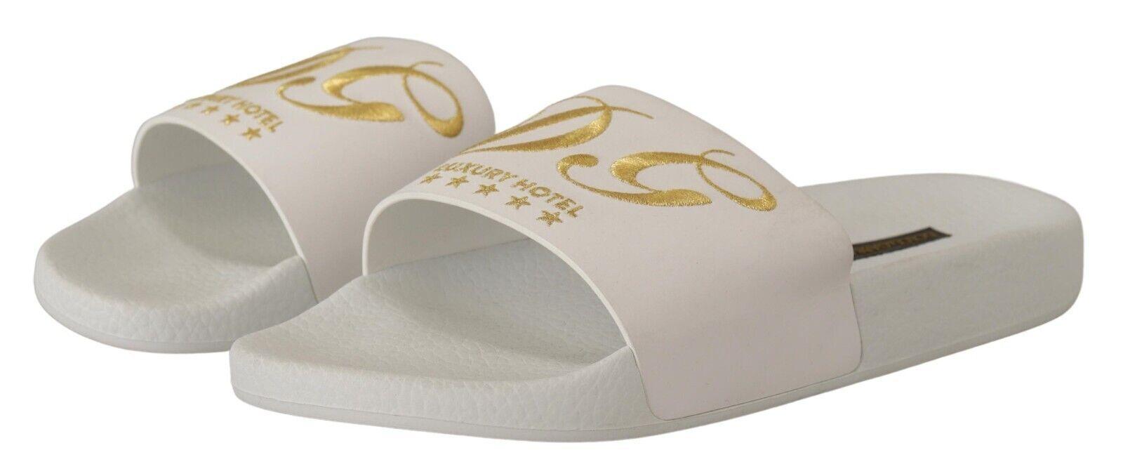 Dolce & Gabbana White Leather Luxury Hotel Slides Sandals Shoes - Ellie Belle