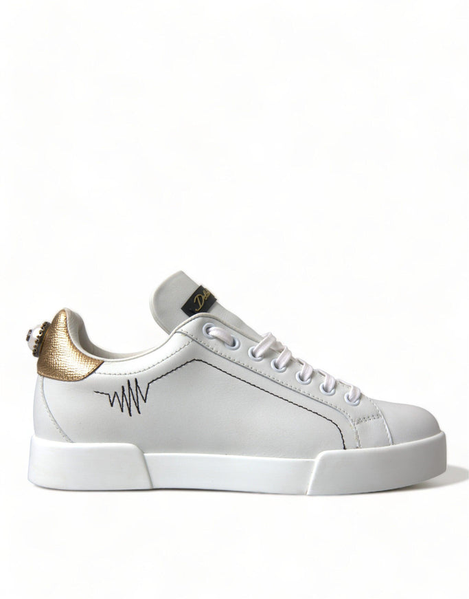 Dolce & Gabbana White Leather Portofino Classic Sneaker Women Shoes - Ellie Belle