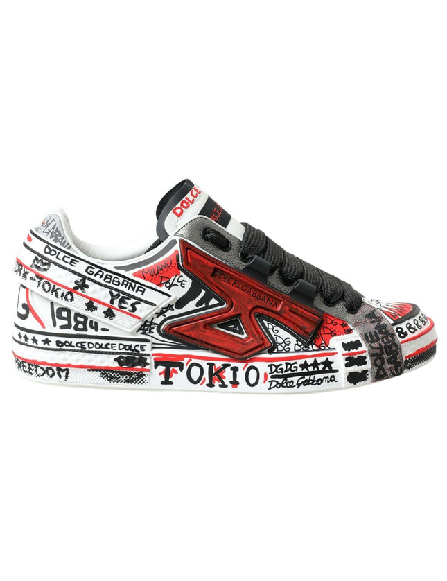 Dolce & Gabbana White Leather Portofino Hand Painted Sneakers Shoes - Ellie Belle