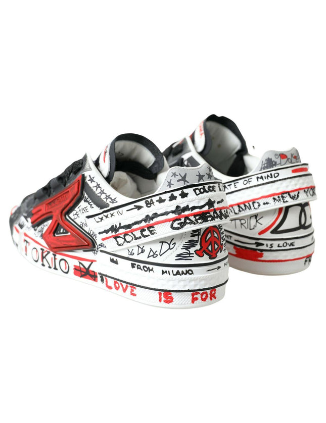 Dolce & Gabbana White Leather Portofino Hand Painted Sneakers Shoes - Ellie Belle