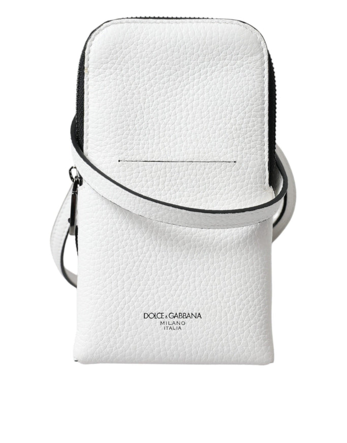 Dolce & Gabbana White Leather Purse Crossbody Sling Phone Bag - Ellie Belle