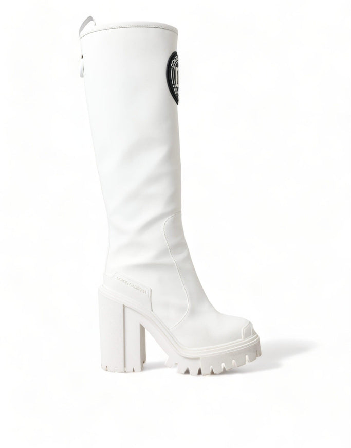 Dolce & Gabbana White Leather Rubber High Boots Shoes - Ellie Belle