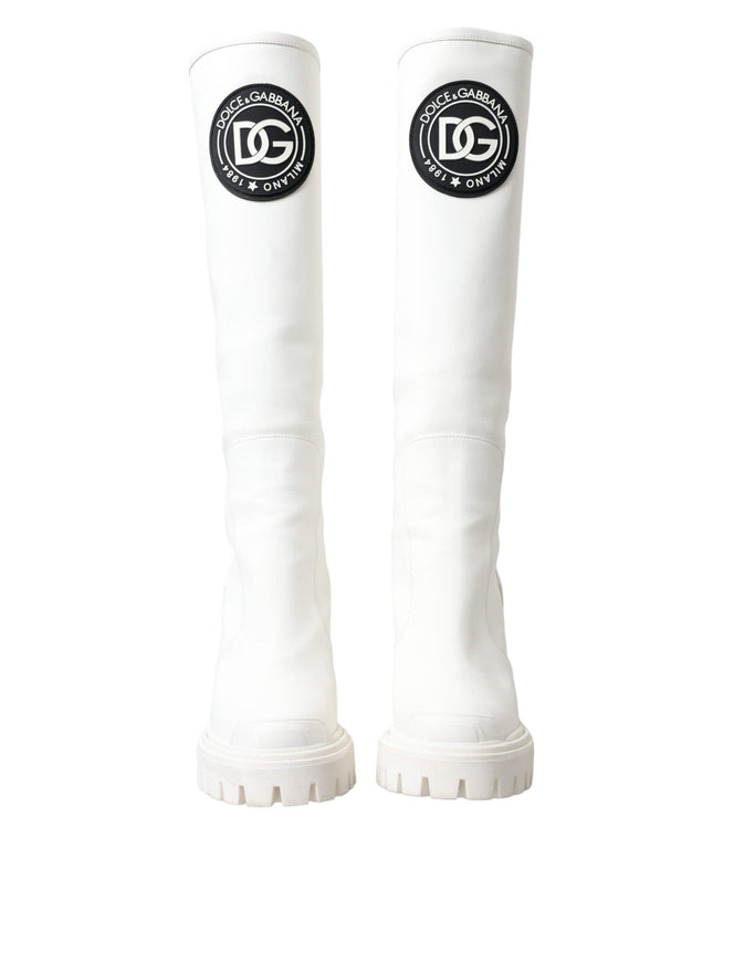 Dolce & Gabbana White Leather Rubber High Boots Shoes - Ellie Belle