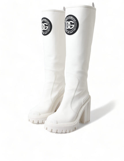 Dolce & Gabbana White Leather Rubber High Boots Shoes - Ellie Belle