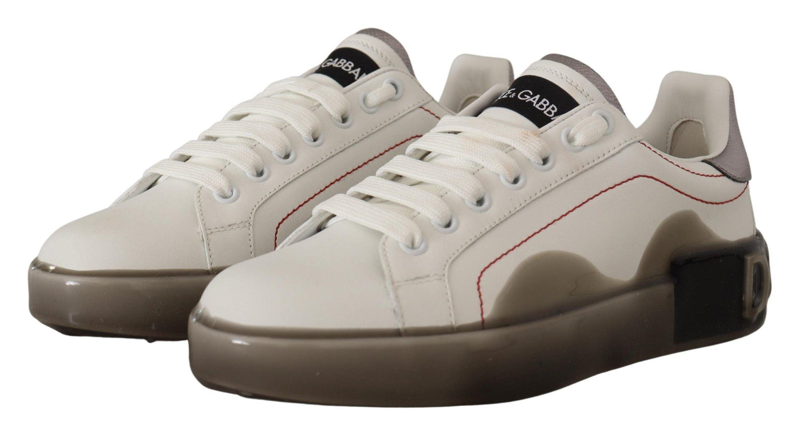 Dolce & Gabbana White Leather Shoes Womens Logo Portofino Sneakers - Ellie Belle