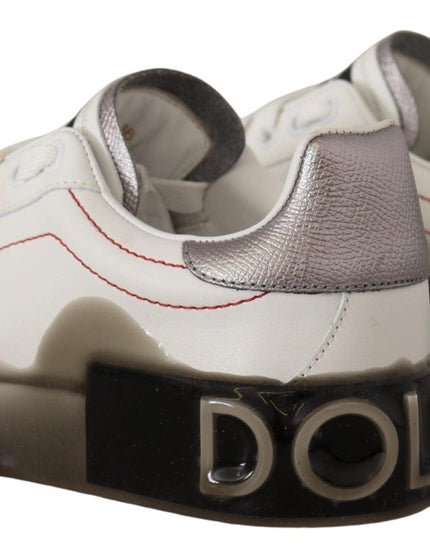 Dolce & Gabbana White Leather Shoes Womens Logo Portofino Sneakers - Ellie Belle