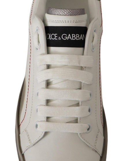 Dolce & Gabbana White Leather Shoes Womens Logo Portofino Sneakers - Ellie Belle