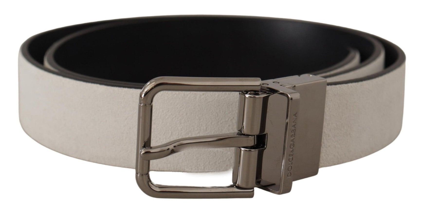 Dolce & Gabbana White Leather Silver Engraved Belt - Ellie Belle