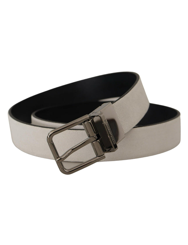 Dolce & Gabbana White Leather Silver Engraved Belt - Ellie Belle