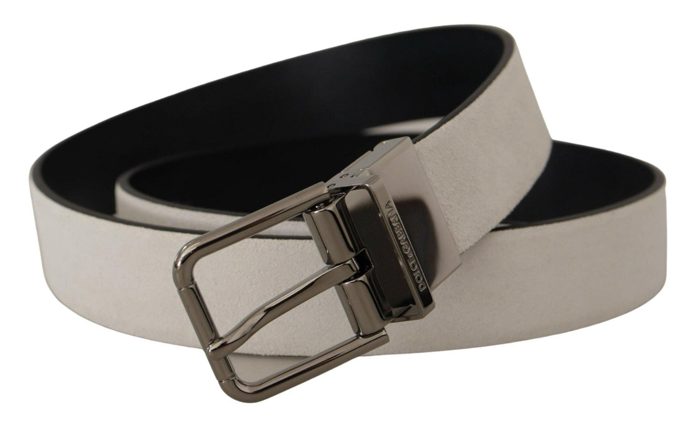 Dolce & Gabbana White Leather Silver Engraved Belt - Ellie Belle