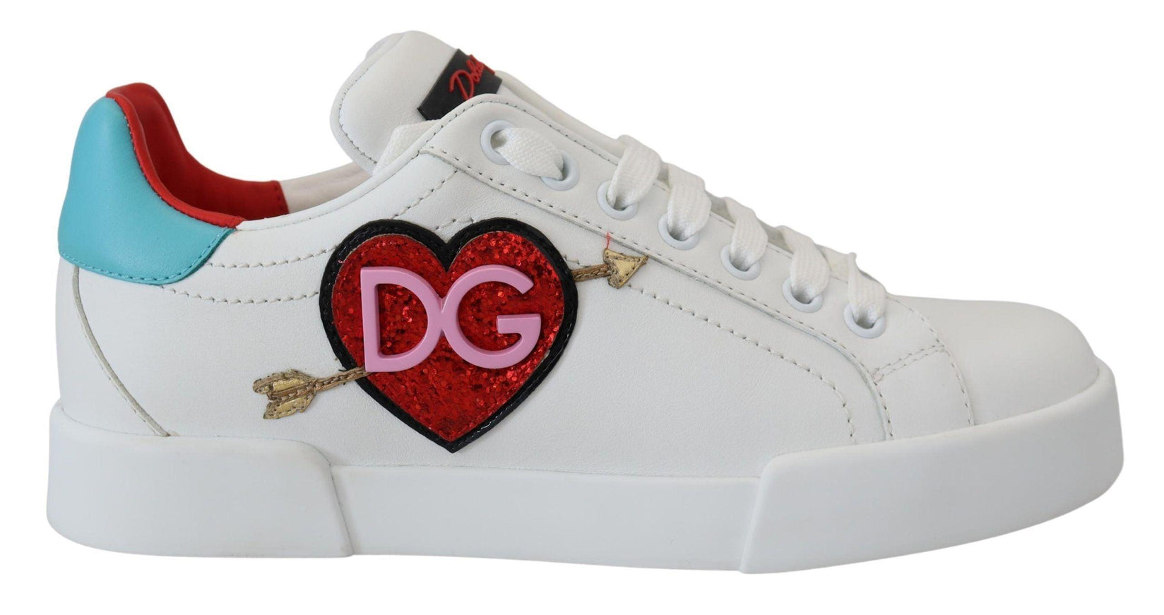 Dolce & Gabbana White Leather Sneaker Portofino Logo Heart Shoes - Ellie Belle