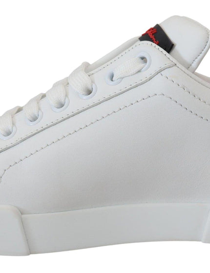 Dolce & Gabbana White Leather Sneaker Portofino Logo Heart Shoes - Ellie Belle