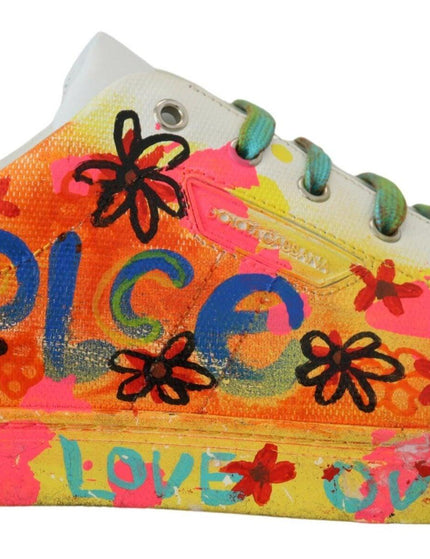 Dolce & Gabbana White Leather Sneakers Casual Handpainted Sneaker shoes - Ellie Belle