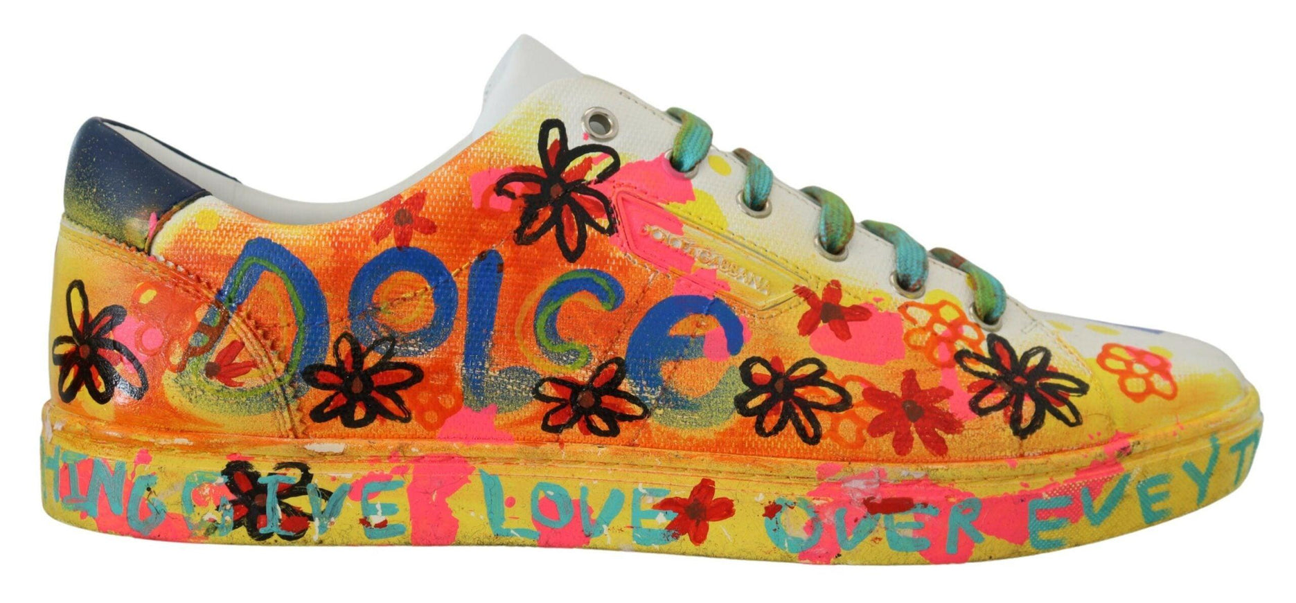 Dolce & Gabbana White Leather Sneakers Casual Handpainted Sneaker shoes - Ellie Belle