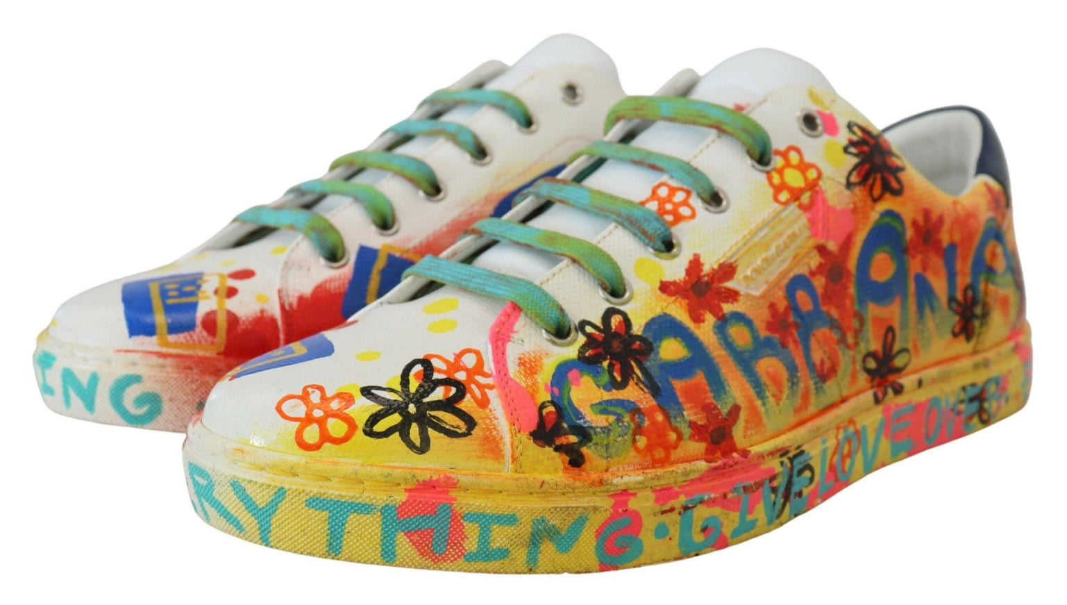 Dolce & Gabbana White Leather Sneakers Casual Handpainted Sneaker shoes - Ellie Belle