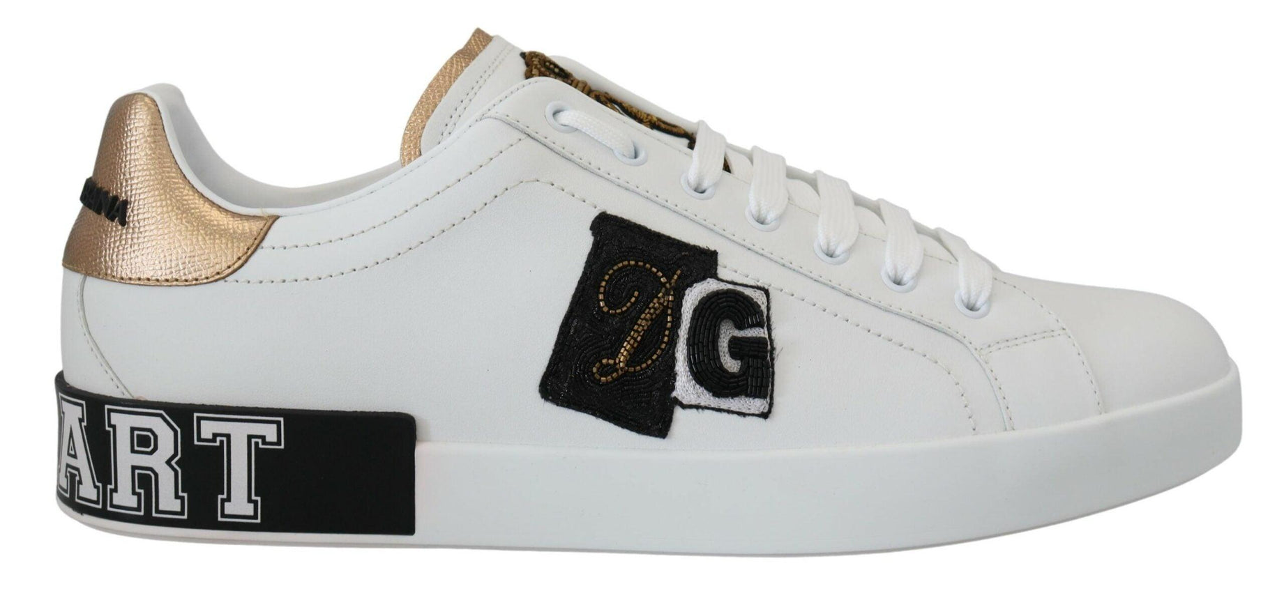 Dolce & Gabbana White Leather Sport DG Sequined Sneakers - Ellie Belle