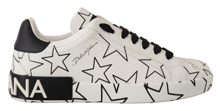 Dolce & Gabbana White Leather Stars Low Top Sneakers Shoes - Ellie Belle
