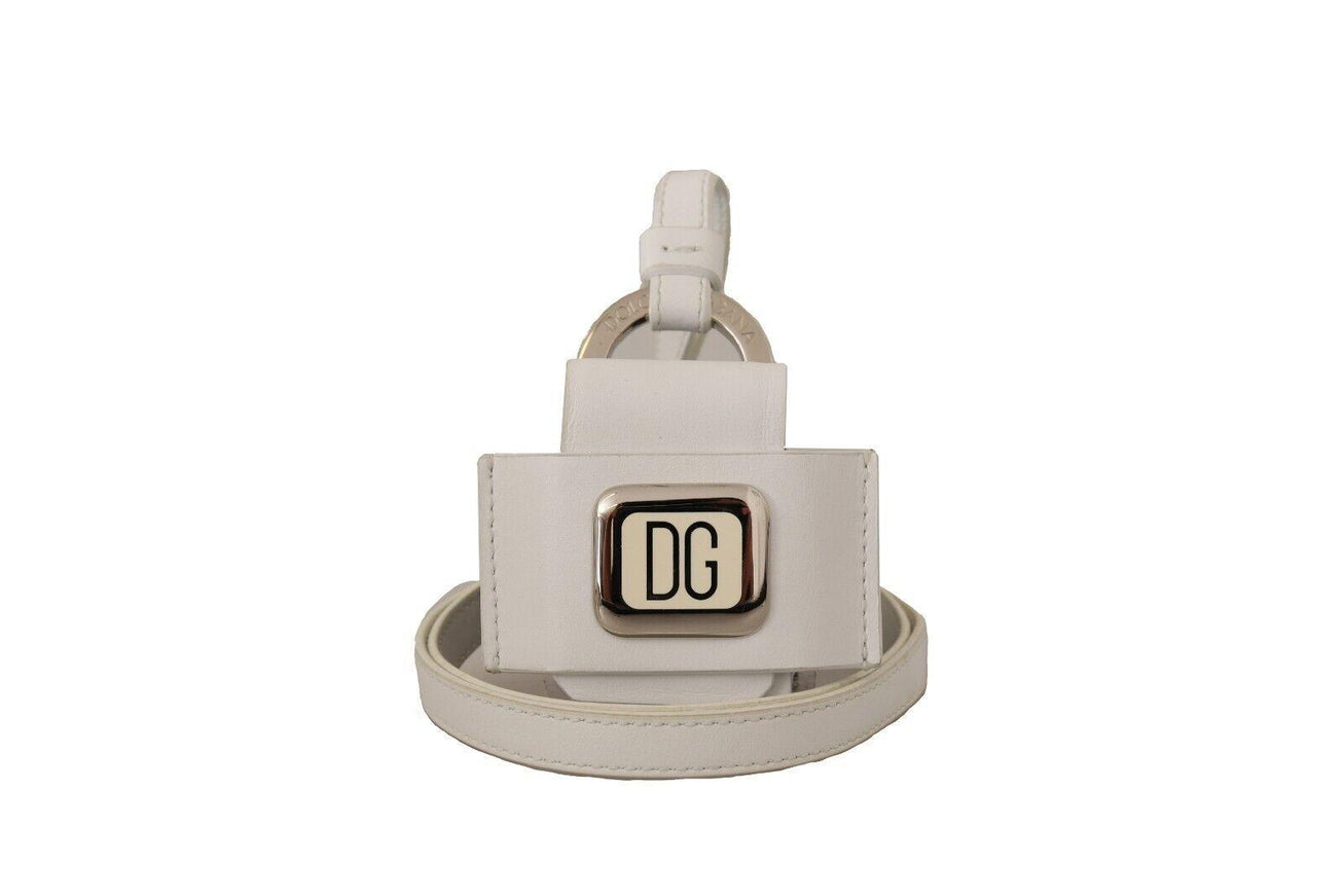 Dolce & Gabbana White Leather Strap Silver Metal Airpods Case - Ellie Belle