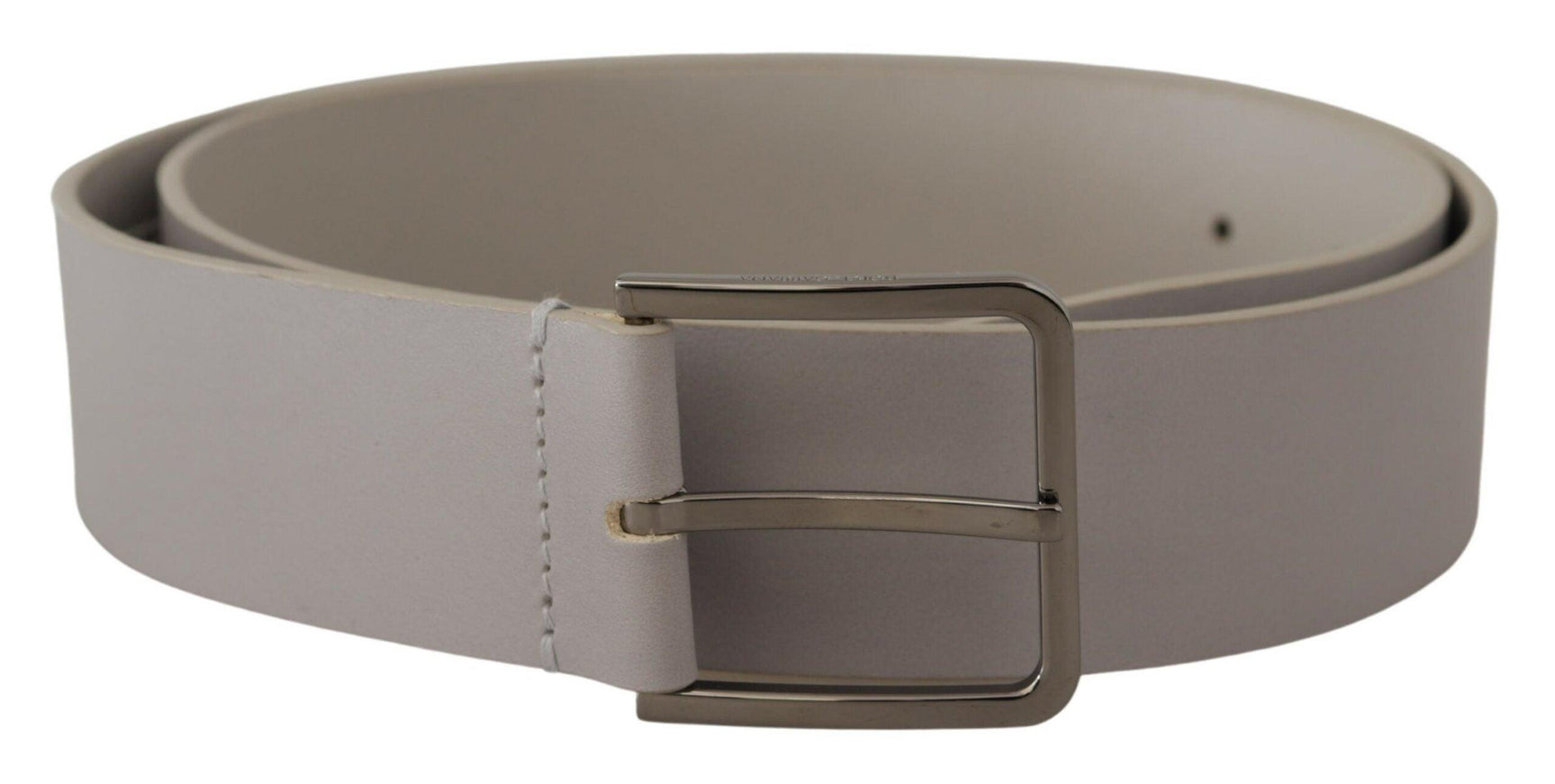 Dolce & Gabbana White Leather Wide Silver Metal Buckle Belt - Ellie Belle