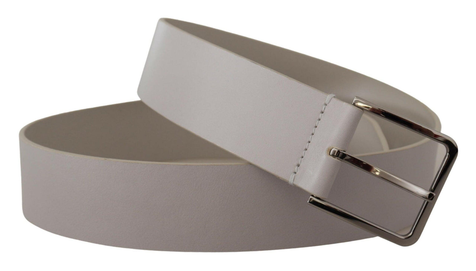 Dolce & Gabbana White Leather Wide Silver Metal Buckle Belt - Ellie Belle