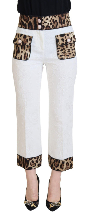 Dolce & Gabbana White Leopard Print High Waist Pants - Ellie Belle