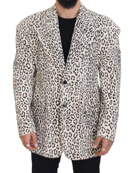 Dolce & Gabbana White Leopard Single Breasted Coat Blazer - Ellie Belle