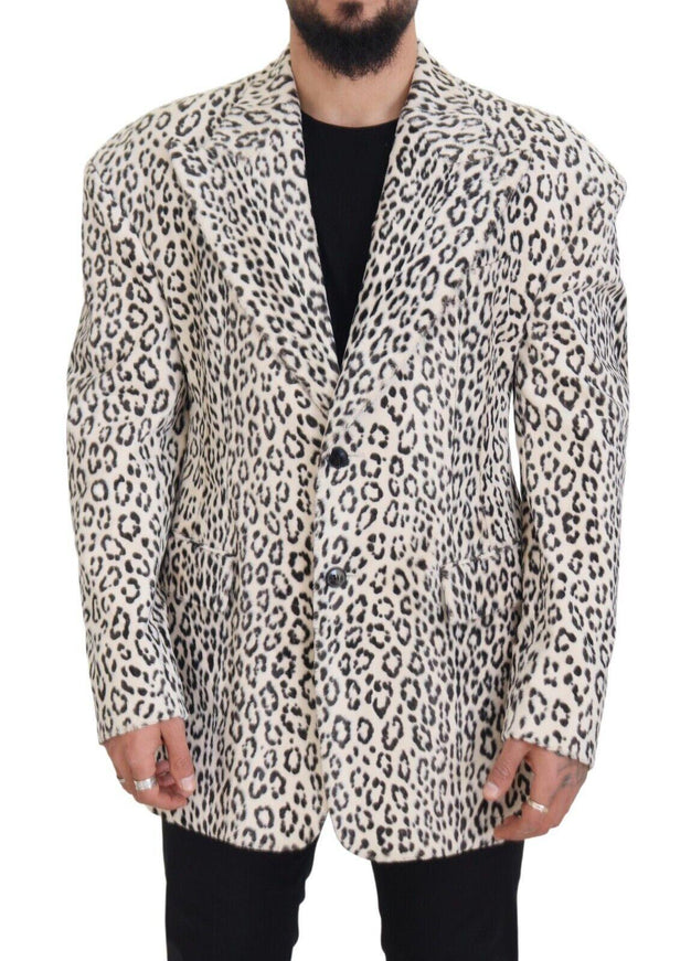 Dolce & Gabbana White Leopard Single Breasted Coat Blazer - Ellie Belle