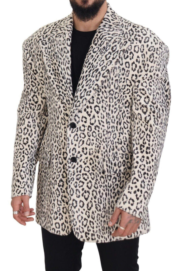 Dolce & Gabbana White Leopard Single Breasted Coat Blazer - Ellie Belle