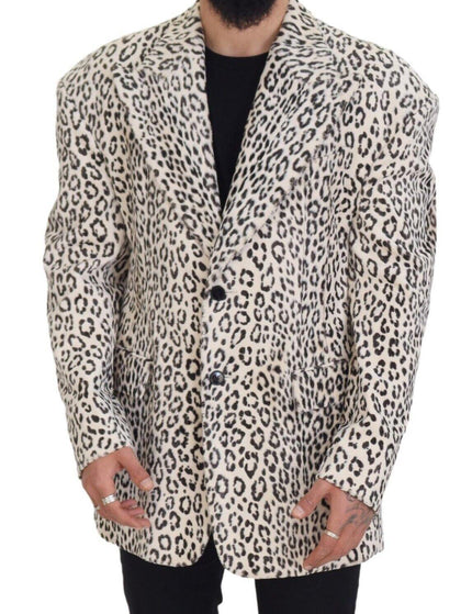 Dolce & Gabbana White Leopard Single Breasted Coat Blazer - Ellie Belle