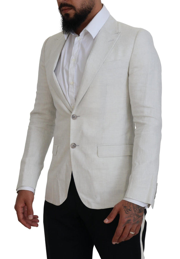 Dolce & Gabbana White Linen Slim Fit Jacket Blazer - Ellie Belle